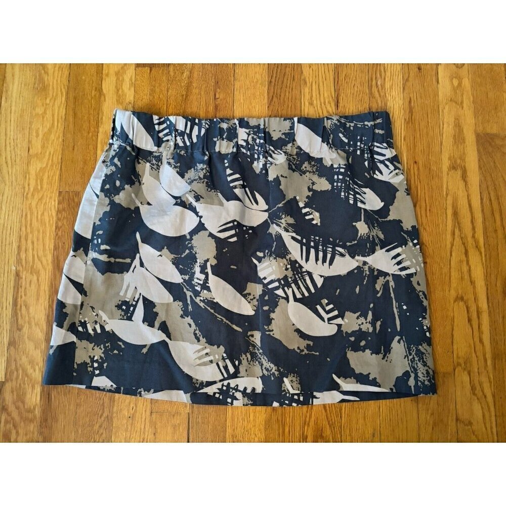 Banana Republic Womens Size 14 Abstract Slate Blue Gray Linen Blend Mini Skirt